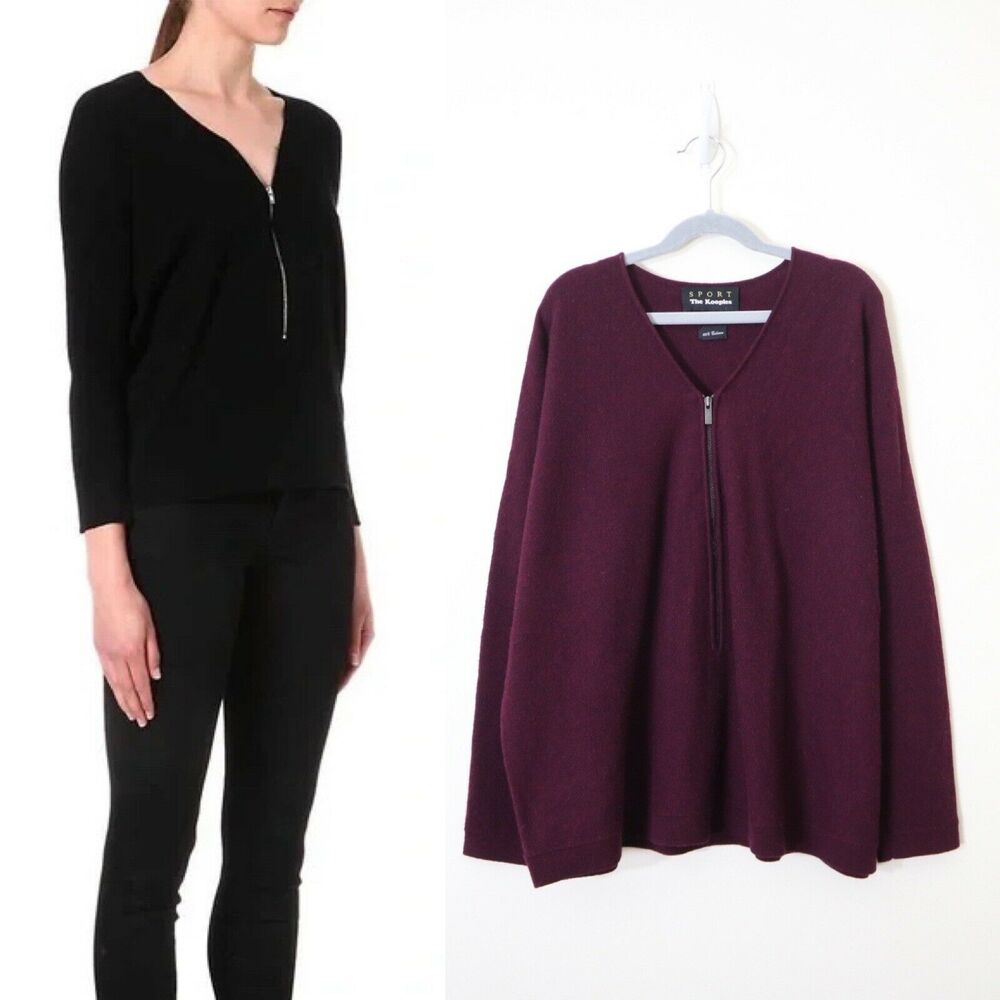 The Kooples Sport Size XS Cashmere Zip Front V Neck Sweater Burgundy Red - Picture 1 of 12